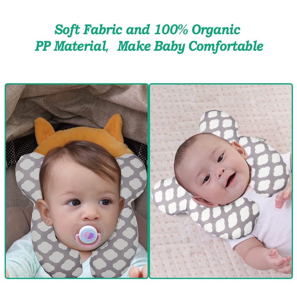 Vocheer Baby Travel Pillow(Upgraded), Head And Neck Support Pillow For Pushchair, Car Seat,Stroller, Bouncer, Cotton(White Cloud