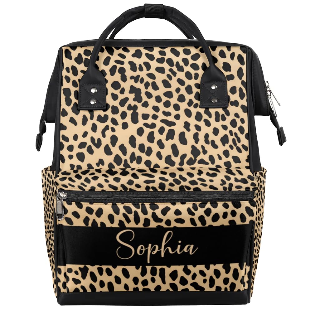Personalized Baby Boys Diaper Backpack Waterproof Nappy Backpack for Mom Dad Gifts Stroller Nappy Bag 11x7x15.7 inches Leopard S