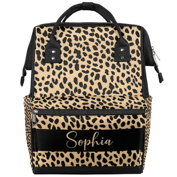 Personalized Baby Boys Diaper Backpack Waterproof Nappy Backpack for Mom Dad Gifts Stroller Nappy Bag 11x7x15.7 inches Leopard S