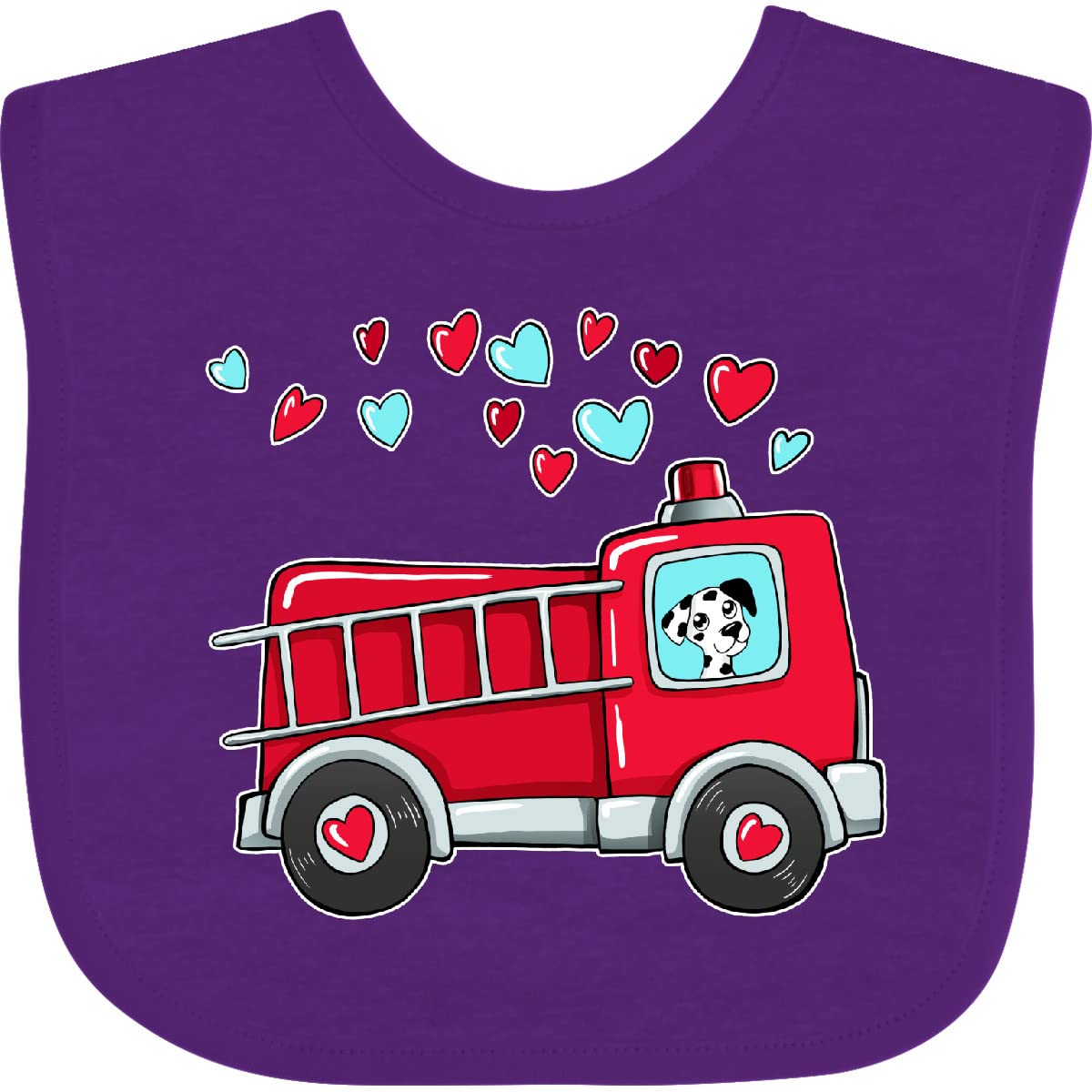 Inktastic Valentine Fire Truck With Cute Dalmatian And Hearts Baby Bib Purple 39A2A