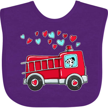 Inktastic Valentine Fire Truck With Cute Dalmatian And Hearts Baby Bib Purple 39A2A