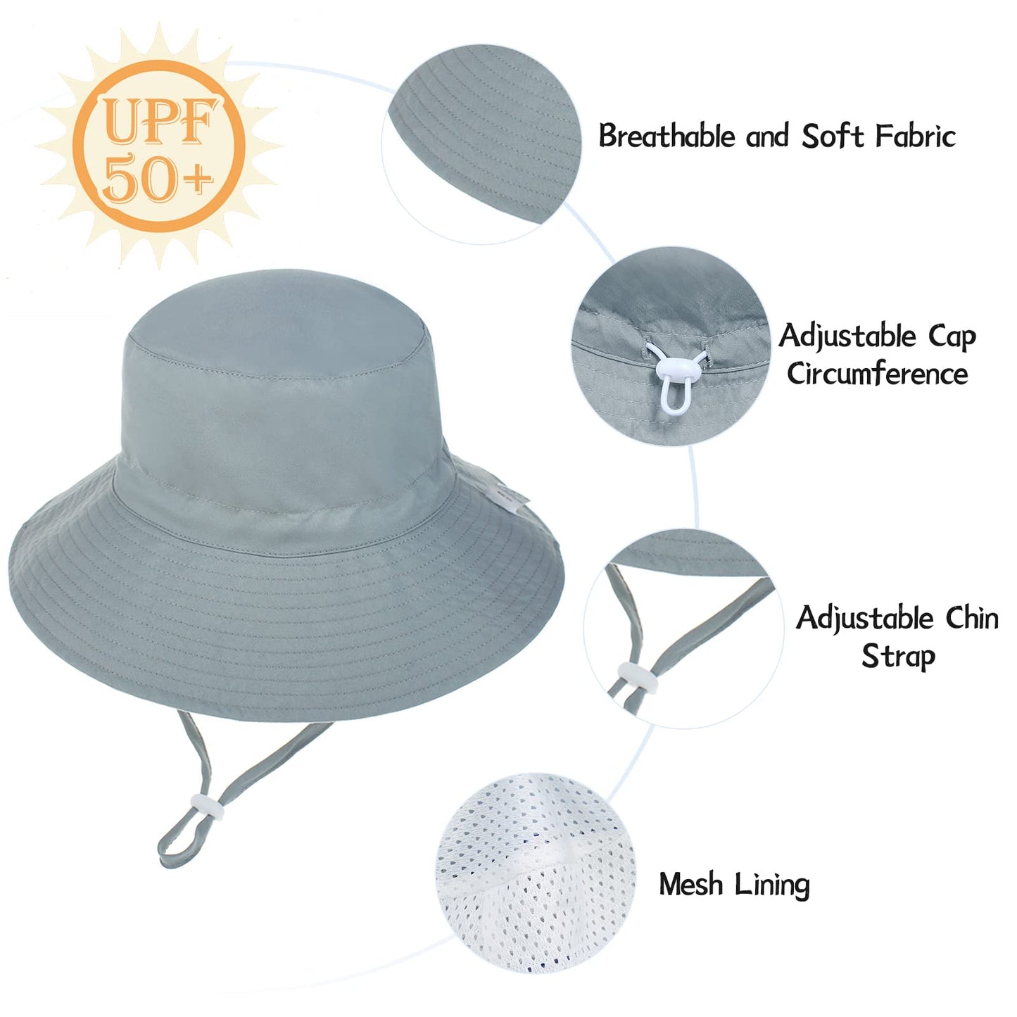 Baby Sun Hat Toddler Summer Upf 50+ Sun Protection Baby Boy Hats Beach Hats Wide Brim Bucket For Baby Girl Adjustable Kid Cap A