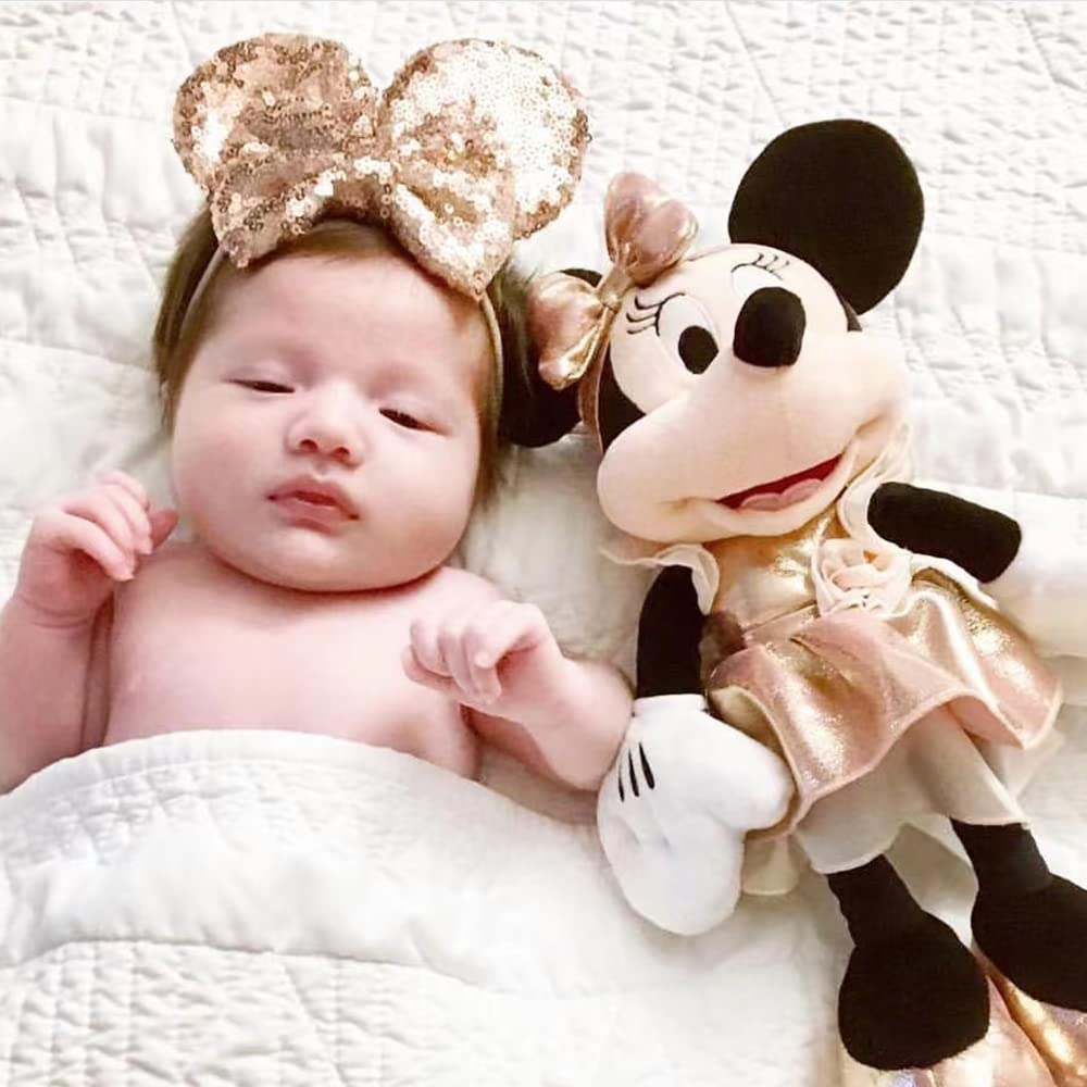 JIAHANG Mouse Ears Sequin Bow Nylon Hairband, Hair Bow Nylon Headband, Soft Elastic Costume Headwear for Baby Girl Newborn Toddl