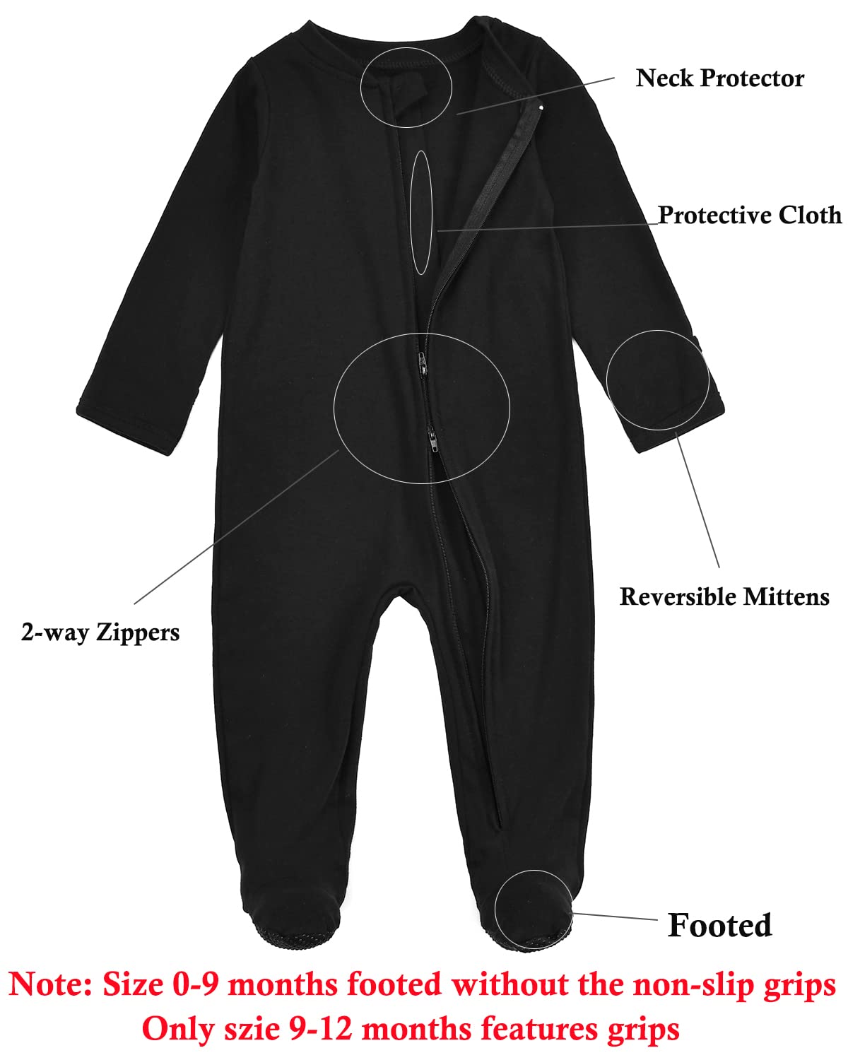 Aablexema Baby Footie Pajamas With Mittens - 3Pcs Infant Footed Sleeper Cotton Sleepwear Outfits(White/Black/Zebra, 6-9M)