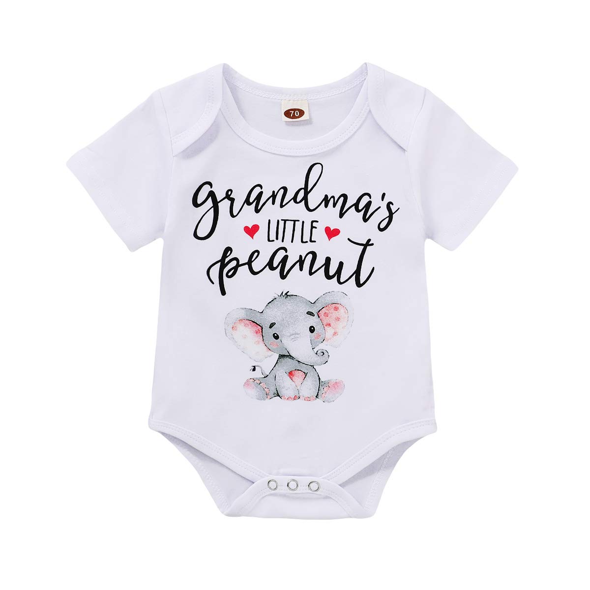 Happy Town Infant Baby Girls Boys Grandma'S Little Peanut Short Sleeve Romper Bodysuit Causal Outfits (White, 0-3 Months)