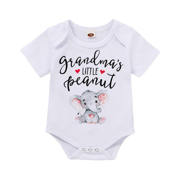 Happy Town Infant Baby Girls Boys Grandma'S Little Peanut Short Sleeve Romper Bodysuit Causal Outfits (White, 0-3 Months)