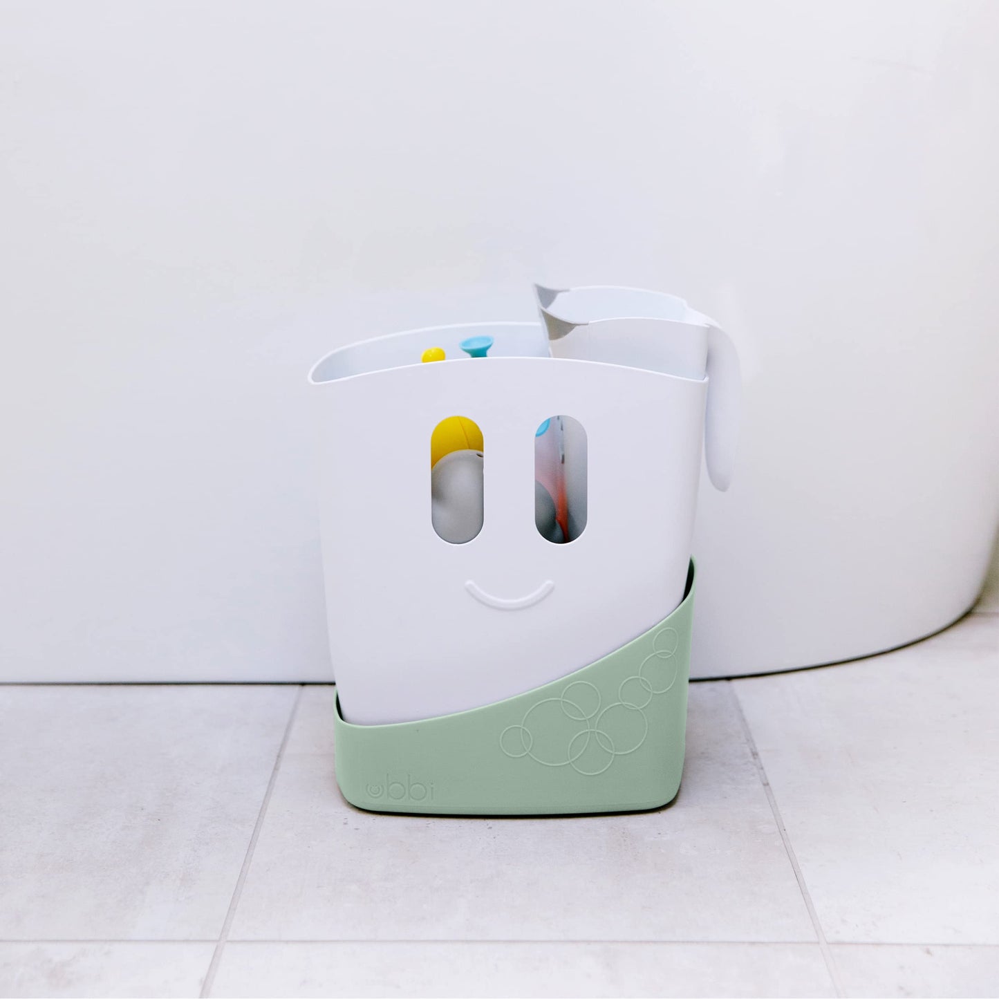 Ubbi Stand Up Bath Toy Storage Organizer, Bath Caddy with Removable Drying Rack Bin for Toddlers and Baby, Sage