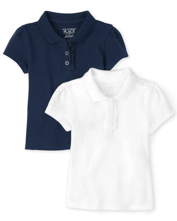 The Children'S Place Baby Girls And Toddler Girls Short Sleeve Ruffle Pique Polo, Tidal/White, 4T