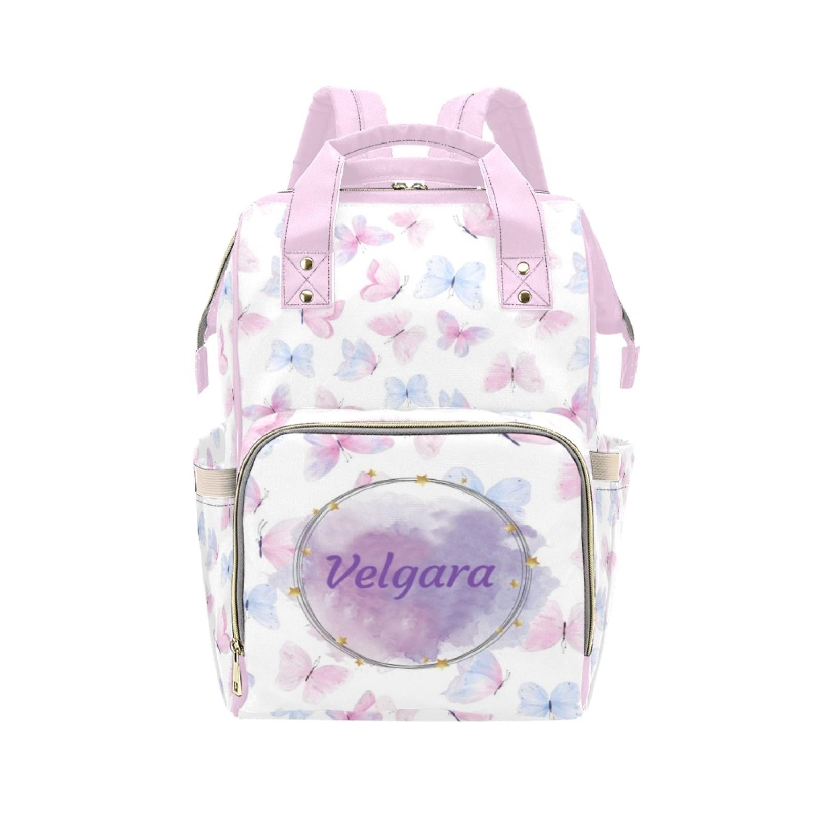 Custom Colorful Butterfly Diaper Bag for Women, Personalized Name Multifunction Nylon Nursing Mommy Daypack with Large Capacity 