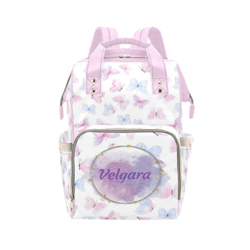 Custom Colorful Butterfly Diaper Bag for Women, Personalized Name Multifunction Nylon Nursing Mommy Daypack with Large Capacity 