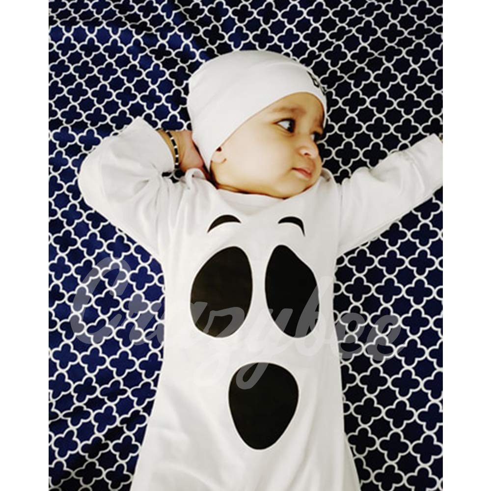 Baby Boys Girls Halloween Clothes Newborn First Halloween Romper Ghost Outfit (White,3-6 Months)