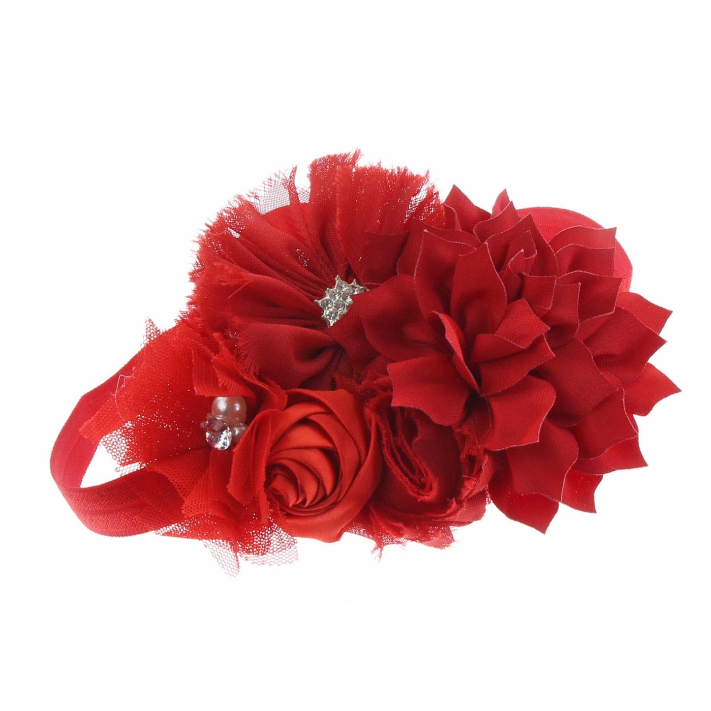 My Lello Baby Headband Shabby Fabric Flower Cluster Stretchy Elastic Red