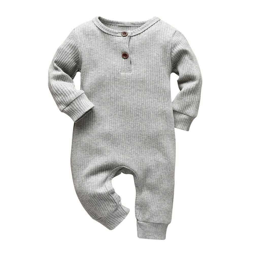 Eghunooy Baby Boy Girl Solid Color One Piece Romper Jumpsuit Outfits Clothes (0-3 Months) Light Gray