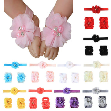 Zocone 10 Colors Baby Girl Headbands And Barefoot Flower Sandals Value Set Baby Headbands Feet Accessories For Newborn Infants T