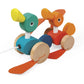 Janod Zigolos Pull Along Duck Family Early Learning and Motor Skills Toy with Flapping Feet Made of Beech and Cherry Wood for Ag