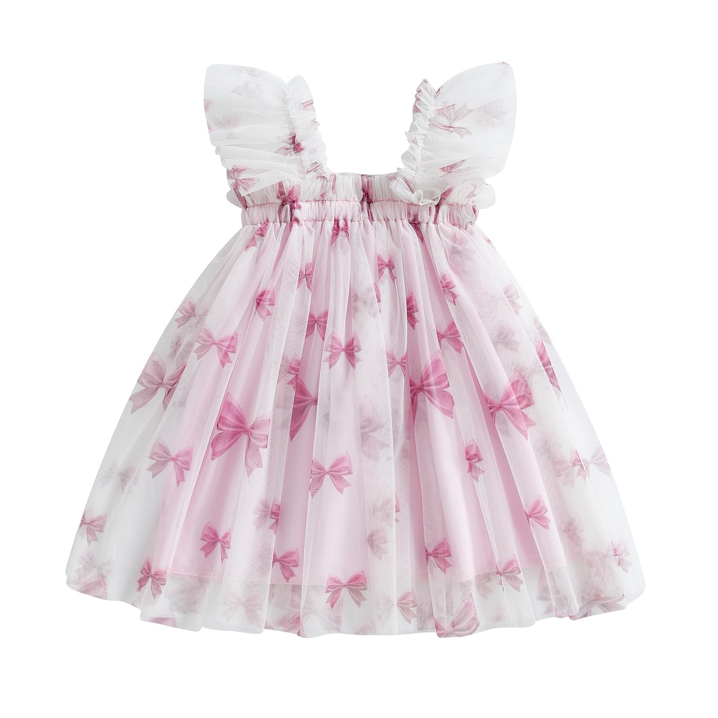 Toddler Baby Girl Dress Valentines Day Heart Bow Sleeveless Layered Tulle Tutu Dresses Princess Holiday Party Dress (D Pink Bow,