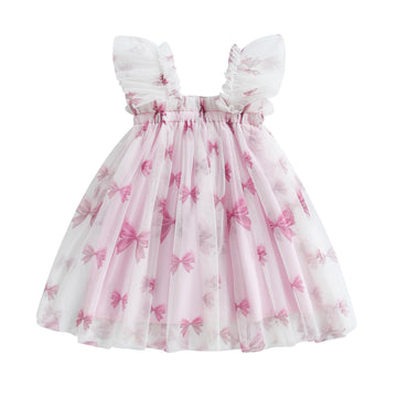 Toddler Baby Girl Dress Valentines Day Heart Bow Sleeveless Layered Tulle Tutu Dresses Princess Holiday Party Dress (D Pink Bow,