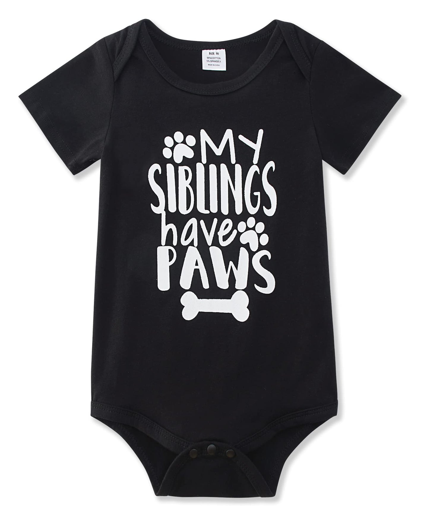 Funnycokid Funny Infant Onsie Romper Baby Boy Girl My Siblings Have Paws Layette Bodysuit Outfits Black 6-12 Months