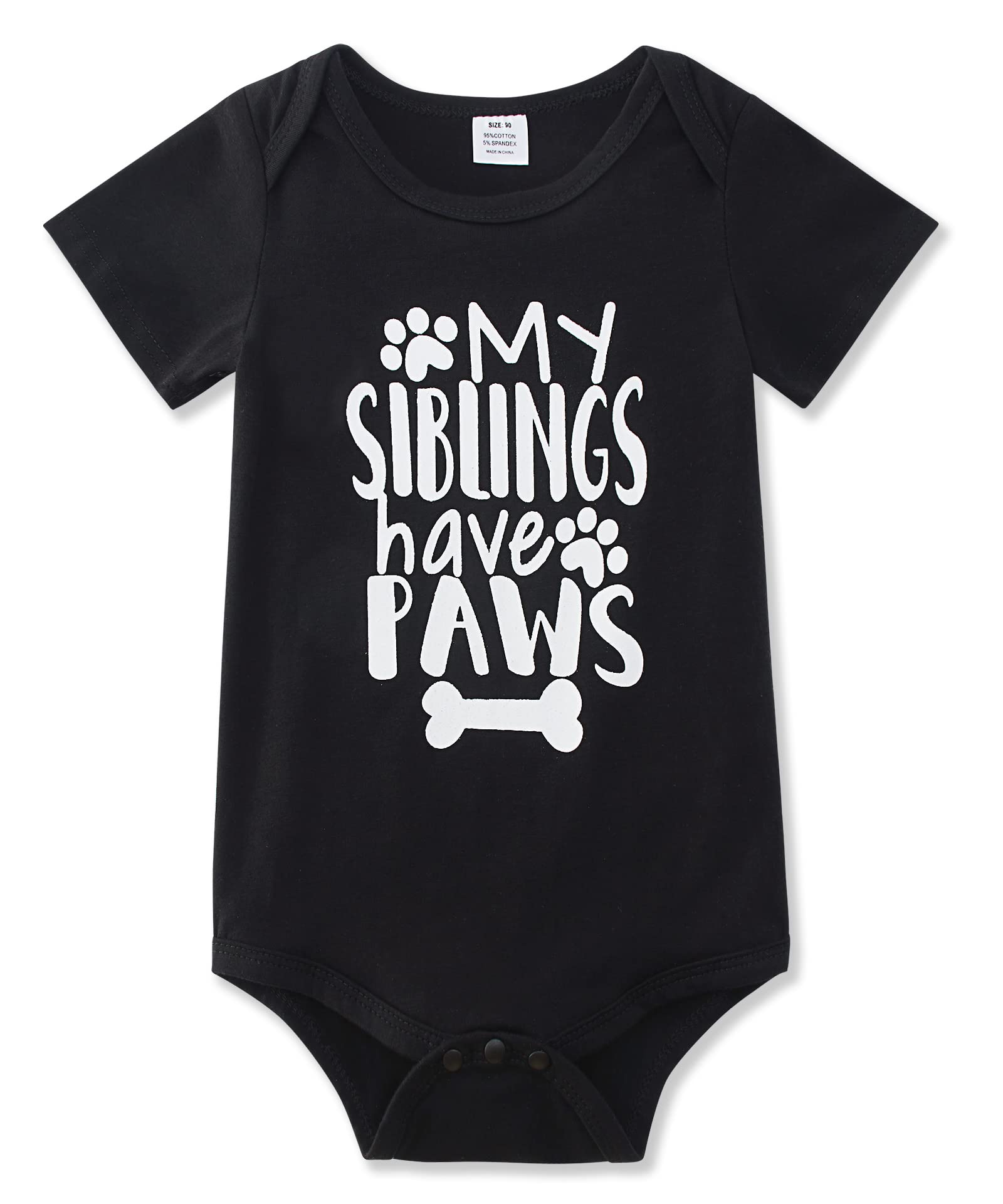 Funnycokid Funny Infant Onsie Romper Baby Boy Girl My Siblings Have Paws Layette Bodysuit Outfits Black 6-12 Months