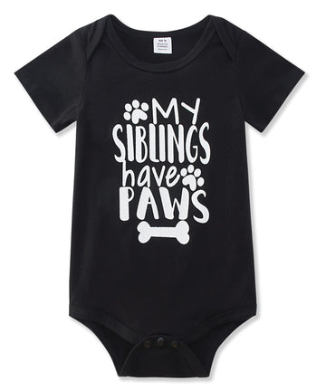 Funnycokid My Siblings Have Paws Onsies Newborn Baby Underwear Romper Short Sleeve Bodysuit Cute Baby Layette Clothes Black 3-6
