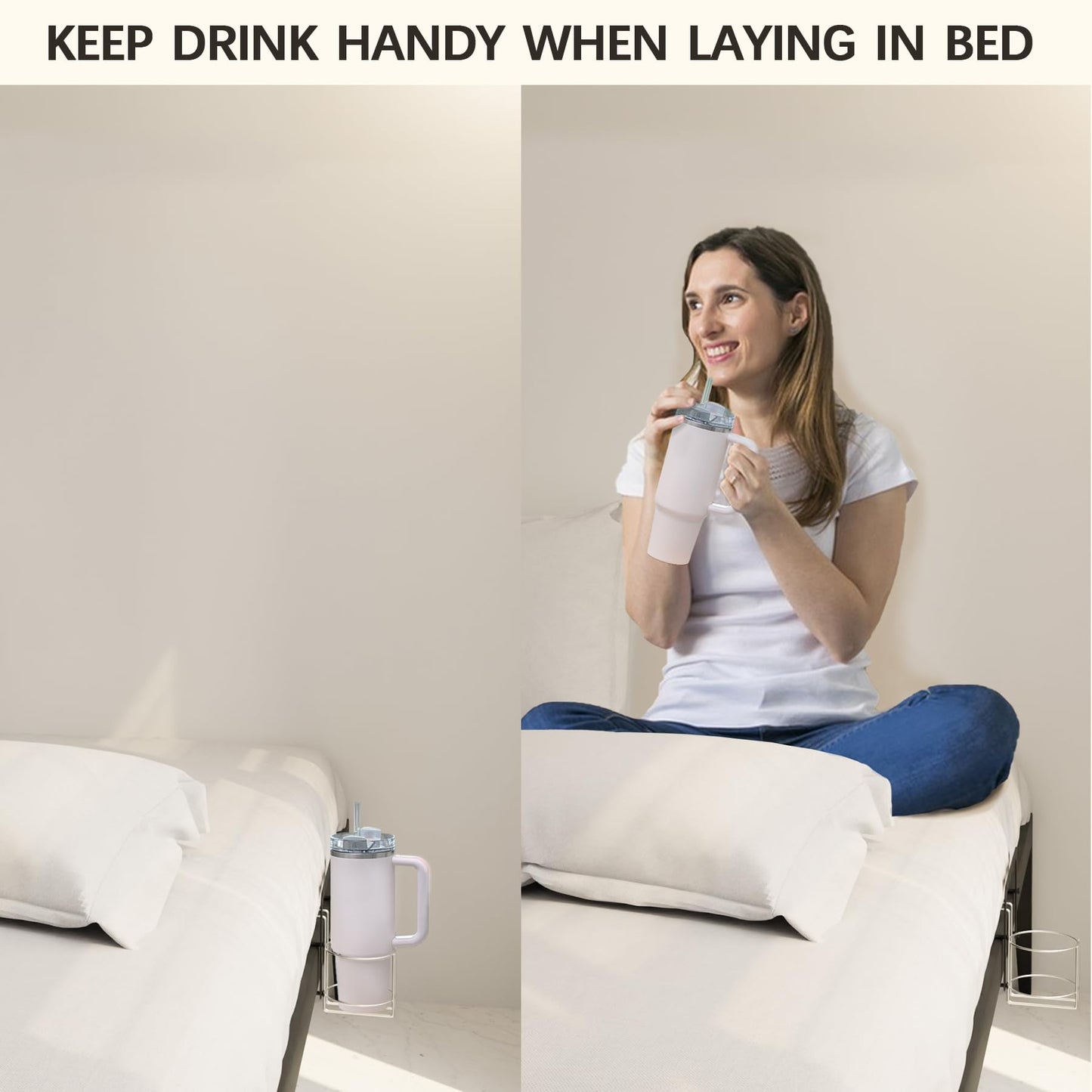 Cup Holder For Bed (Diameter: 3.3In) Drink Holder Water Bottle/Glass Organizer For Wood Dorm Room Bunk Bed Crib, Metal Toddle Be