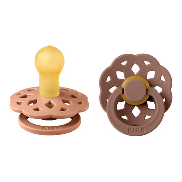 Bibs Pacifiers - Boheme Collection | Bpa-Free Baby Pacifier | Made In Denmark | Set Of 2 Peach/Woodchuck Color Premium Soothers