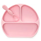 Primastella Unbreakable Silicone Non-Slip Baby & Toddler Plate And Spoon Feeding Set - Pink