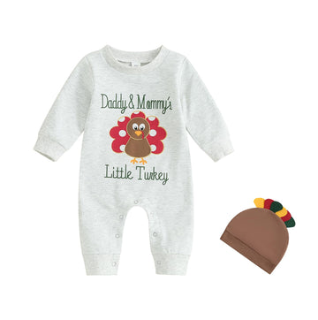 Baby Girl Boy Thanksgiving Outfit 1St Thanksgiving Turkey Long Sleeve Romper Jumpsuit One Piece Bodysuit Fall Clothes (Z White G