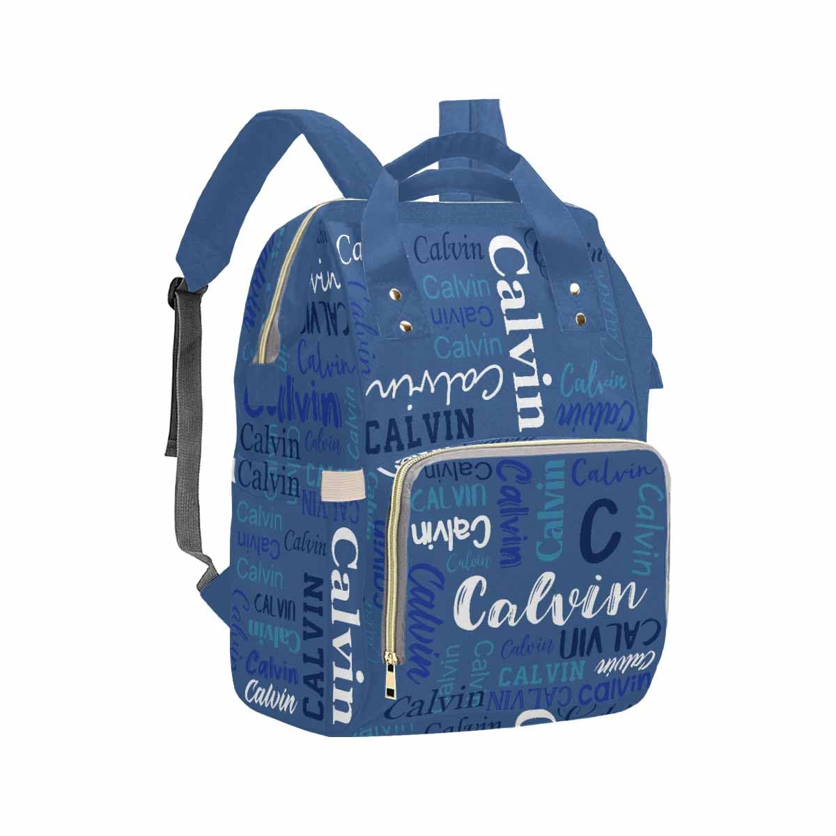 Artsadd Custom Name Diaper Bag For Mom, Personalized Blue Monogram Backpack With Stroller Straps Large Travel Shoulder Bag Capac