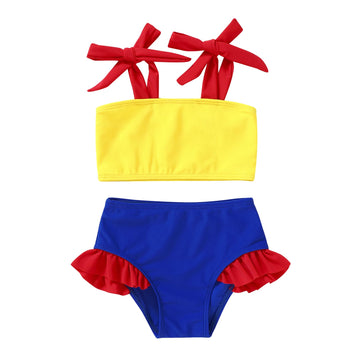 Younger Tree Toddler Girls Two Pieces Swimsuit Color Block Stripe Swimwear Summer Beach Bathing Suit 18M-5T(Blue#Yellow 12-18 Mo