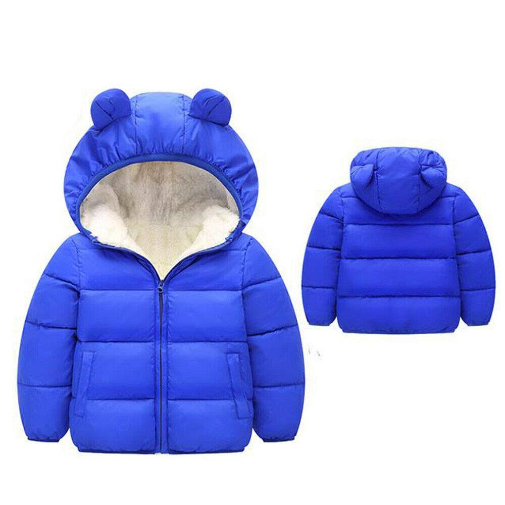 Goelsakurara Baby Kids Girl Winter Snowsuit Long Sleeve Solid Color 3D Ears Hooded Coat Jacket Outerwear Warm Zip Clothes (Royal