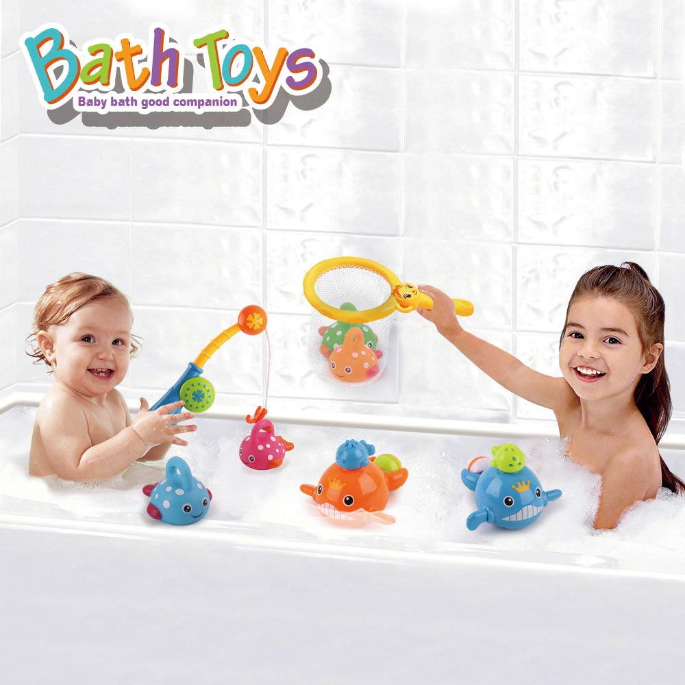 Dwi Dowellin Bath Toys Fishing Games Swimming Whales Bath Time Bathtub Toy for Toddlers Baby Kids Infant Fish Set Age 18months a