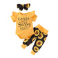 Miekisa Baby Girls Newborn 3Pcs Clothes Outfit Top Flower Printed T Shirt Pants Headband Bodysuit (Yellow, 0-3 Months(Tag 70))