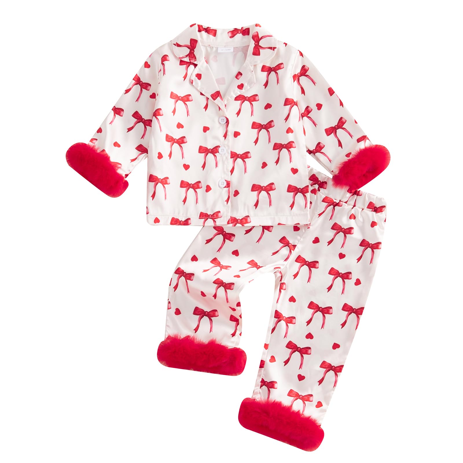 Kuriozud Toddler Girl Pajamas Valentines Day Baby Silk Satin Nightgown Little Kids Girls Pjs Button Down 2 Piece Pajamas Set (Va