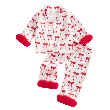 Kuriozud Toddler Girl Pajamas Valentines Day Baby Silk Satin Nightgown Little Kids Girls Pjs Button Down 2 Piece Pajamas Set (Va