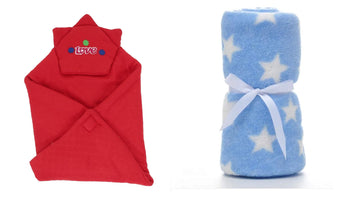 CTMKIDS Baby Wrap with Cap for Kids 74x74 cm  Red & Baby Blankets New Born Pack of Star Wrapper Bedsheet  Sky Blue