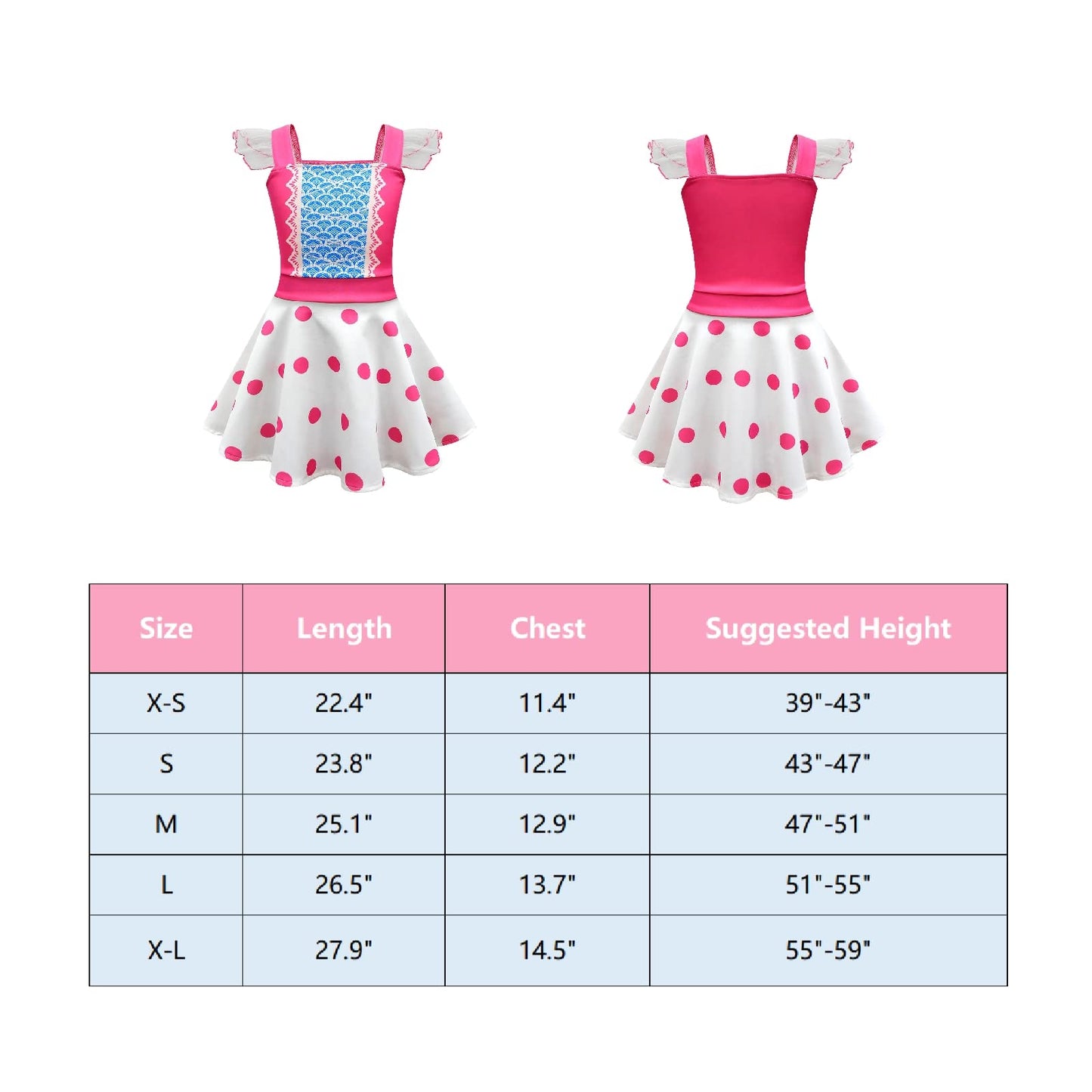 Garperkids Girls Bo Peep Costume For Kids Flutter Sleeve Princess Polka Dot Dress Summer Square Neck Flounce Hem Casual Dress Pa