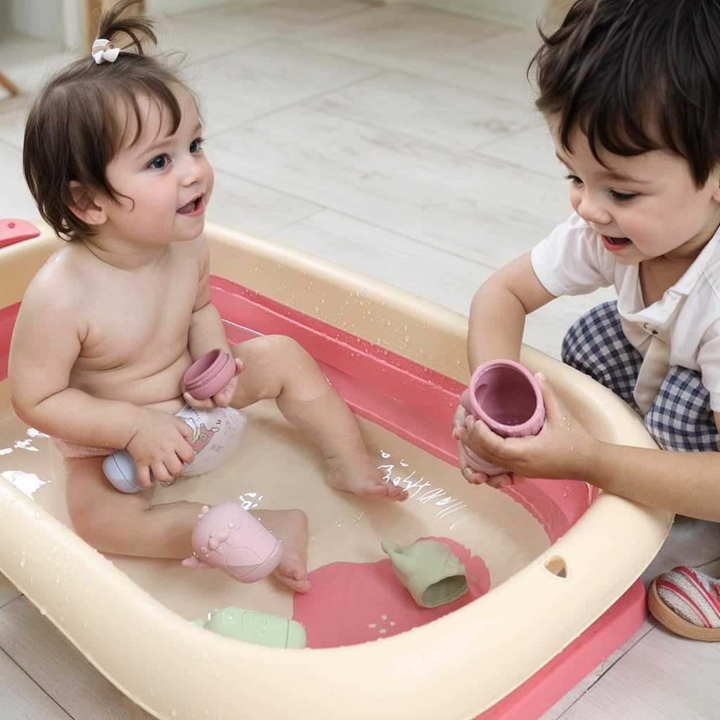 Ginbear Silicone Baby Bath Toys, Non-Toxic Mold Free Infant Squirty Bathtub Toys for Toddlers 6 Months+, Pack of 4 (Dino)