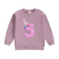 Lamuusaa Toddler Baby Girl Birthday Outfit Number 1/2/3/4/5/6 Embroidery Sweatshirt Oversized Pullover Shirts (Purple 5, 5-6 Yea