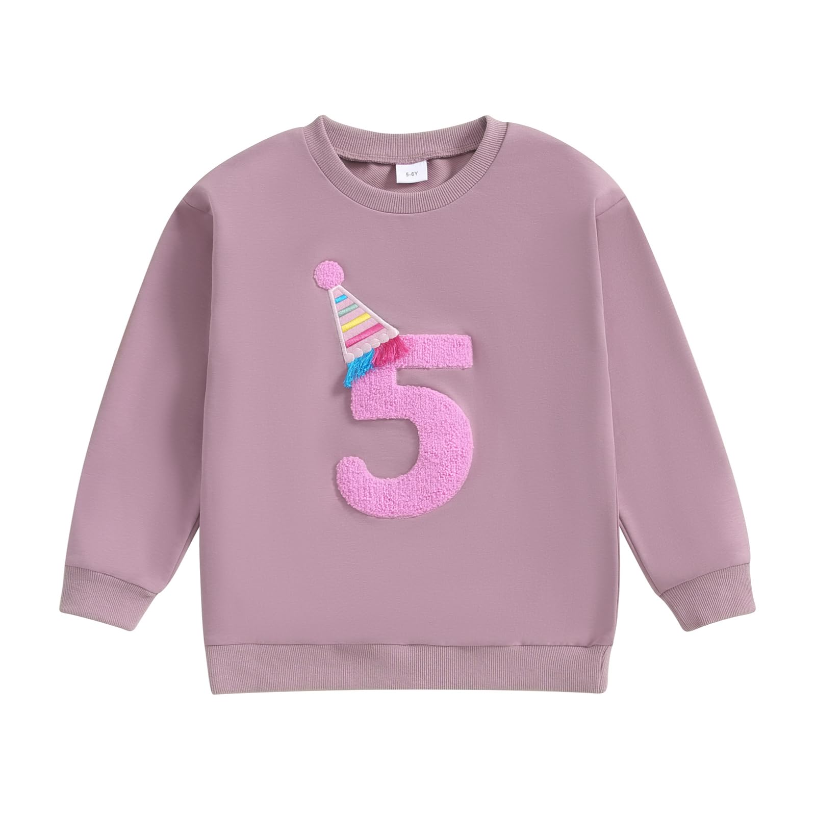 Lamuusaa Toddler Baby Girl Birthday Outfit Number 1/2/3/4/5/6 Embroidery Sweatshirt Oversized Pullover Shirts (Purple 5, 5-6 Yea