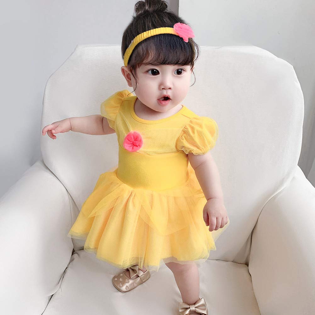 Fmyfwy Newborn Baby Girls Belle Princess Costume Halloween Christmas Birthday Romper Tutu Dress W/Headband 95