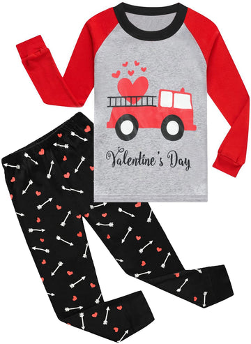 Boys Pajamas Valentines Day Clothes Fire Truck With Love Heart Pjs Toddler Sleepwear Kids Pant Set 3T