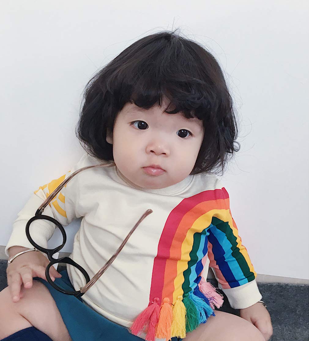 Toddler Kids Baby Girl Boy Long Sleeve Tassel Rainbow Sweatshirt Casual Shirt Pullover Tops (Beige, 18-24 Months)