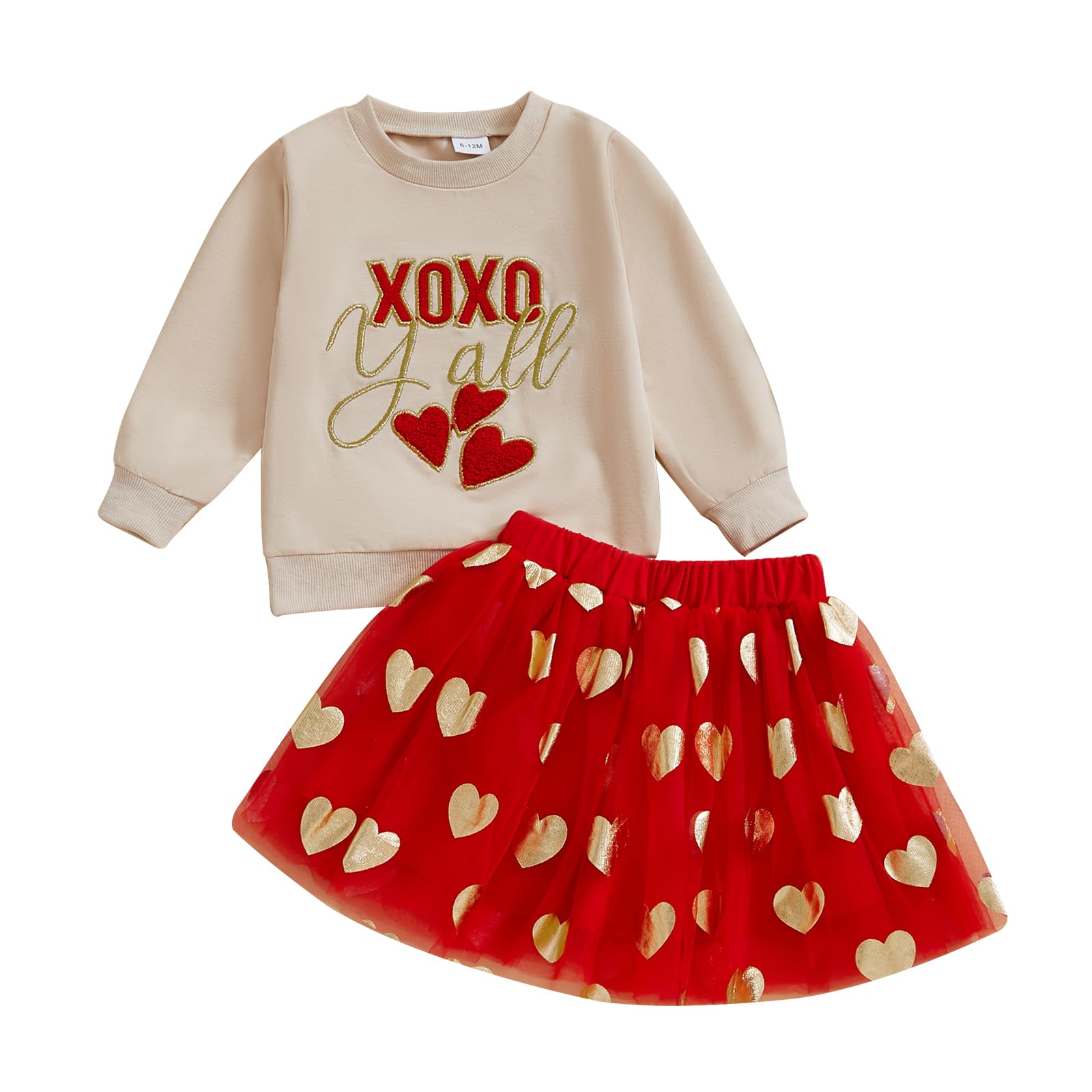 Lagkiyoj Toddler Girl Valentines Day Outfit Letter Heart Long Sleeve Sweatshirt Topstutu Skirt Girls Valentines Day Dress (Apric