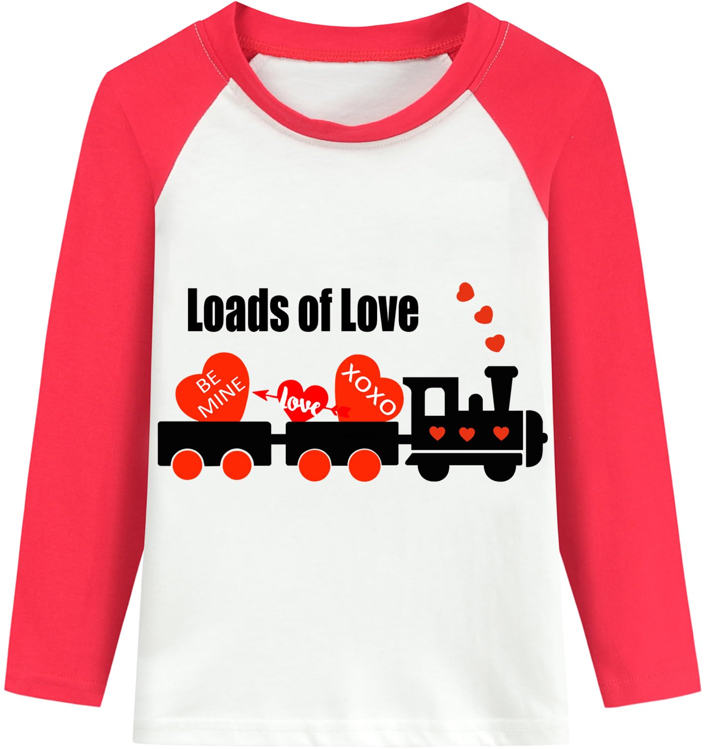 Ddsol Toddler Little Boy Valentine Day T-Shirt Baby Kid Red White Loads Of Love Heart Train Print Monster Truck Shirt Raglan Lon