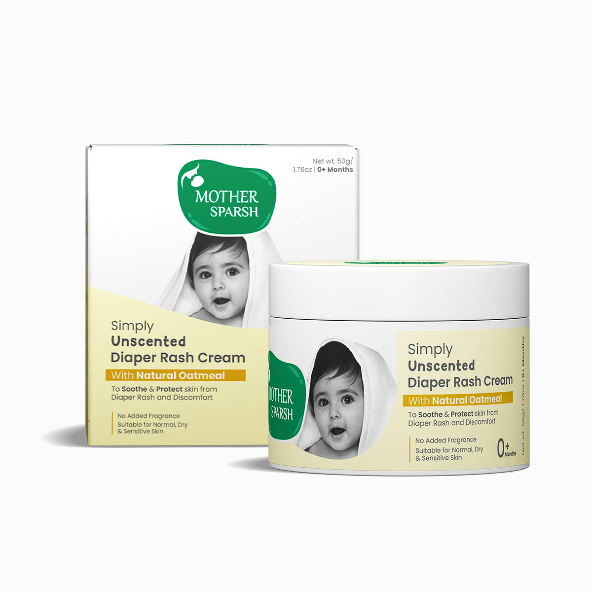 Mother Sparsh Simply Unscented Baby Diaper Rash Cream With Natural Oatmeal 50G | Rash Cream For Babies | Protects From Irritati