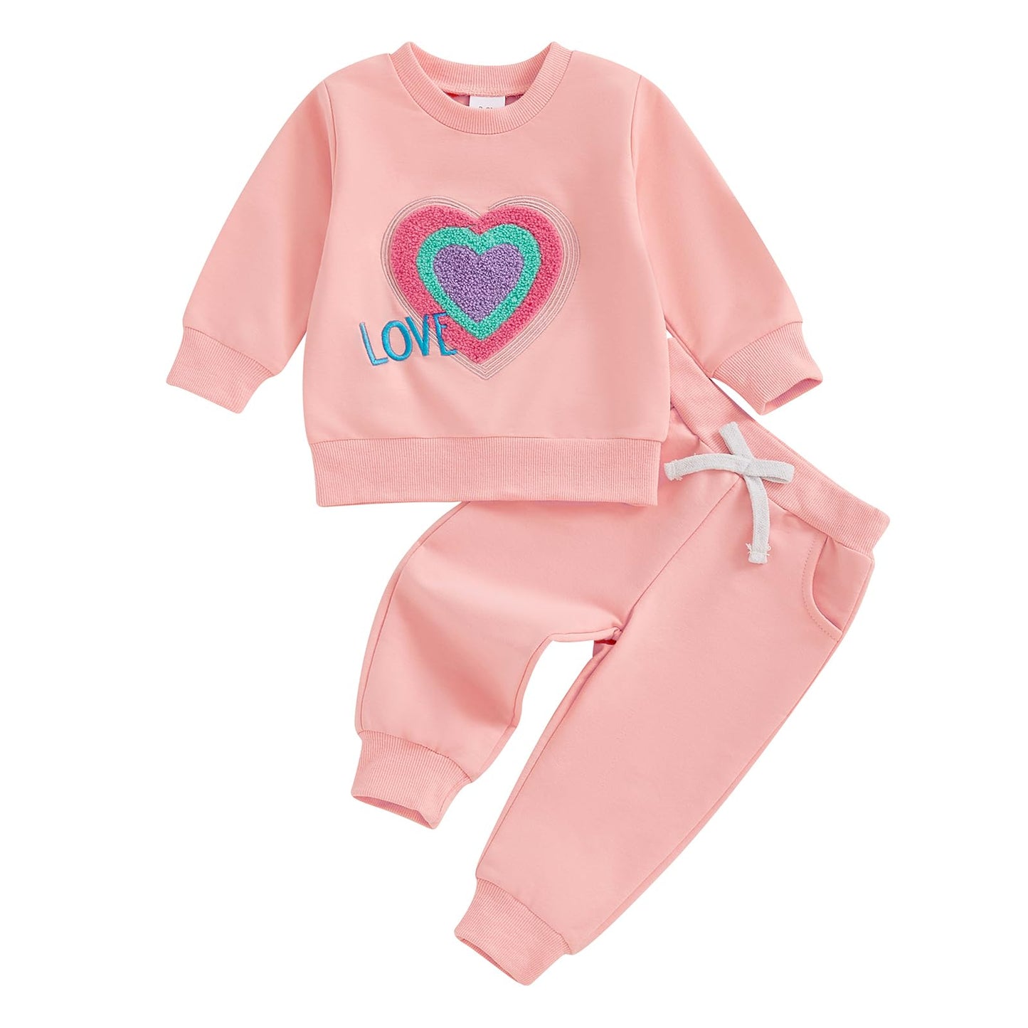 Socutebabe Baby Girl Valentines Day Outfit Bow Letter Long Sleeve Crewneck Sweatshirts Pants Fall Winter Clothes Set (Love-E-Pin