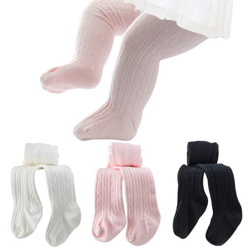 Techcity Baby Girls Tights Toddler Seamless Leggings Cable Knit Cotton Pants Stockings (Pack Of 3) (3 Pack Black White Pink, 12-