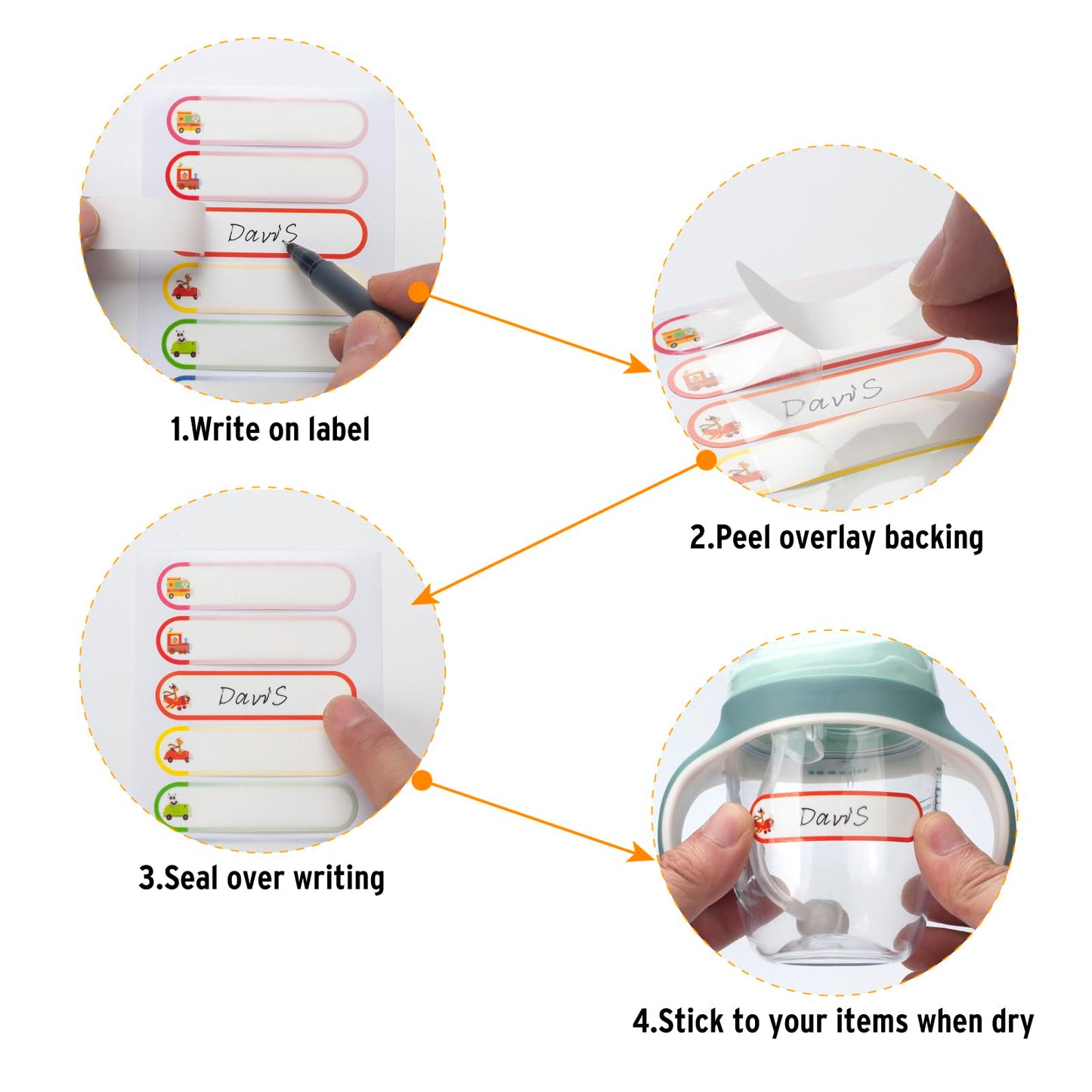 Baby Bottle Labels For Daycare Supplies, 128Pcs Waterproof Daycare Labels Self Laminating, Dishwasher Safe, Name Labels For Kids