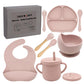 Dormlony 100% Silicone Baby Feeding Set,BPA Free Baby Dishes Set with Suction Bowl Divided Plate,Toddler Self Feeding Dish Set w